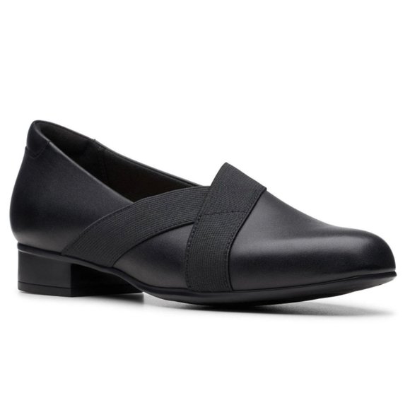 Clarks Women's Juliet Dahlia Black Leather Slip On Loafers Low Heels Size 6 - Picture 1 of 15